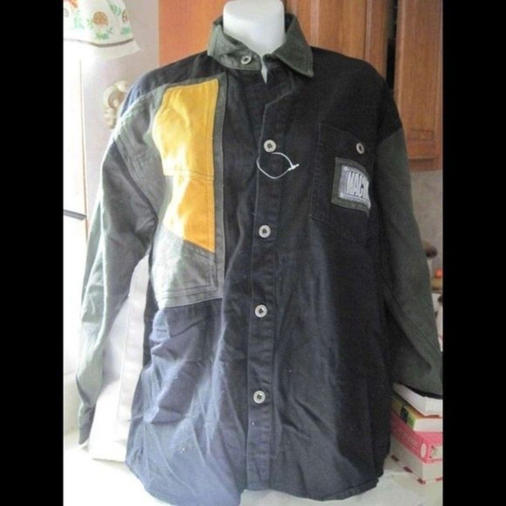 Machine Gun Long Sleeve Work Shirt Triangles 80s Retro Costume Hip Hop Yellow